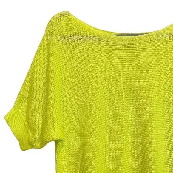 White + Warren Linen Off Shoulder knit Tee Neon Yellow Sz S - Picture 5 of 8